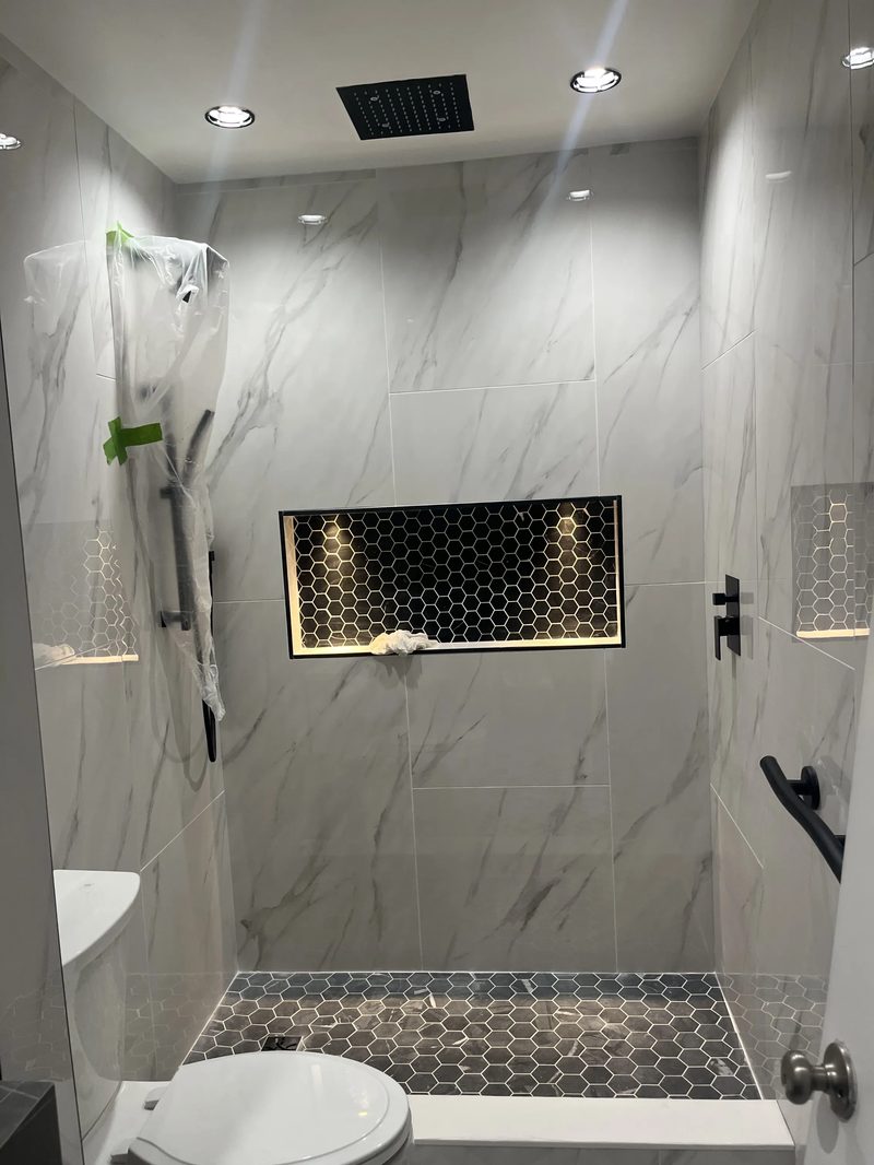 Hexagon tile shower
