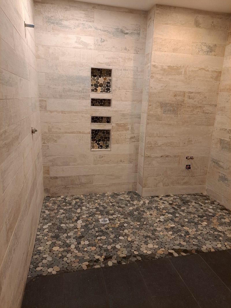 Custom pebble stone shower